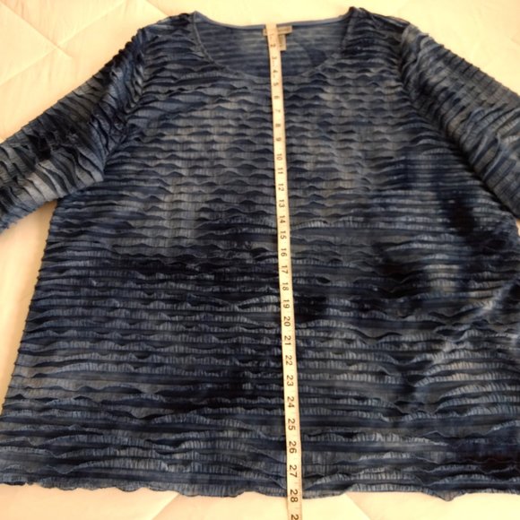 CATHERINES Blouse 1X 18-20W Plus Blue Chinelle Scoop Neck 3/4 Sleeve - Picture 11 of 11